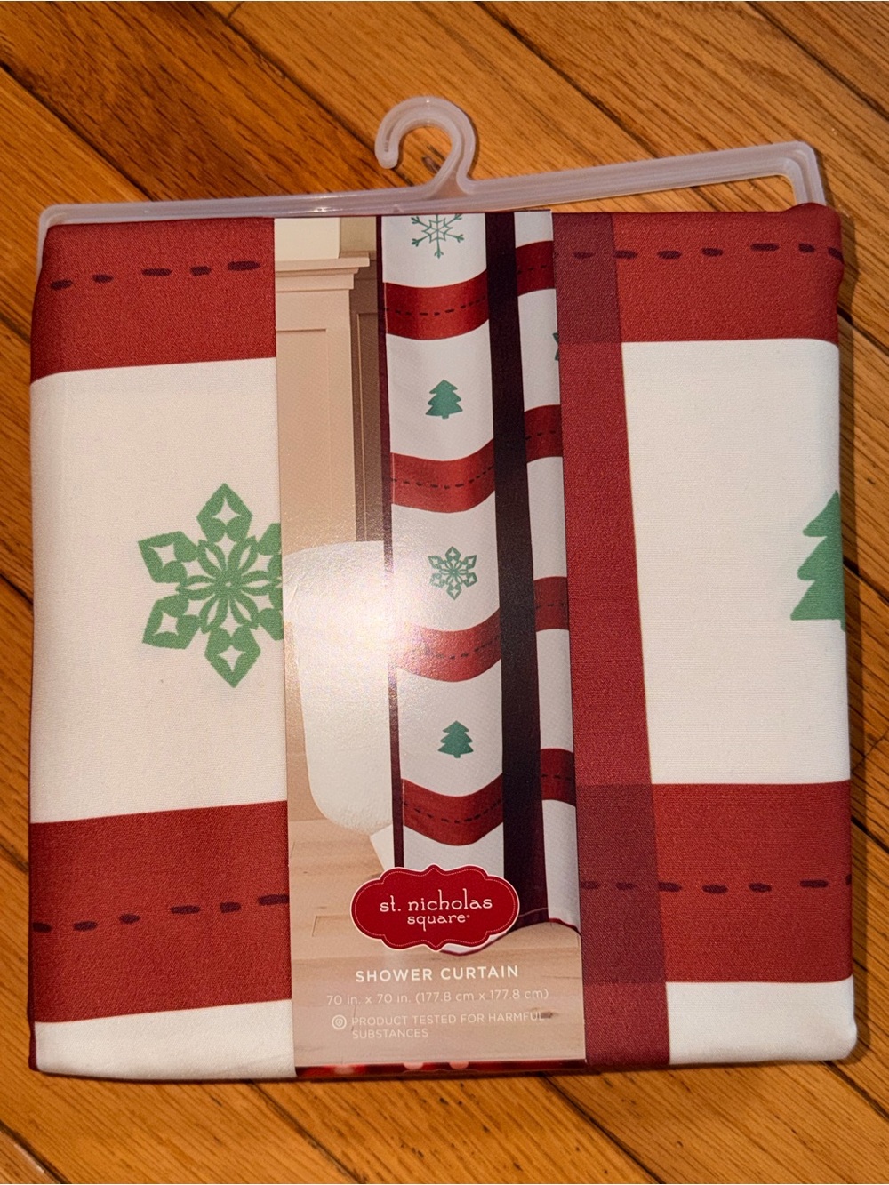 New St Nicholas Christmas polyester shower curtain 70 x 70 winter holiday plaid